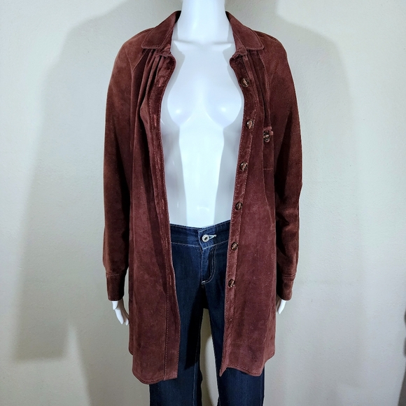VTG FOX RUN Burgundy Brown Suede Leather Button Down Shirt Jacket - Picture 9 of 15